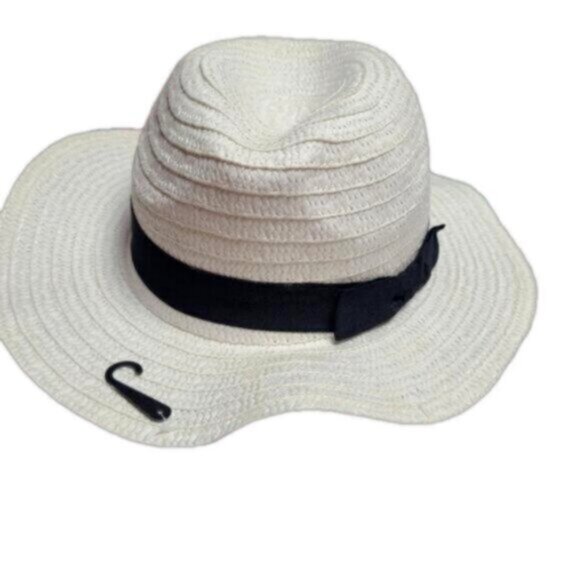 White Black Bow Beach Hat Wide Rim Sun Hat Vacation Holiday Straw Hat - Picture 3 of 7